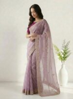 Elegant Chiffon Saree for Women  Floral Embroidery, Multicolor Thread Work & Designer Pallu - Image 5