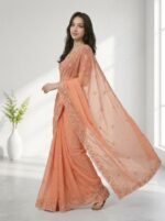 Designer Chiffon Saree with Multicolor Floral Embroidery & Beautiful Designer Border - Image 2