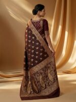 Banarasi Satin Silk Saree with Elegant Golden Paisley & Peacock Motifs - Image 4