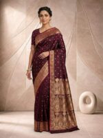 Royal Banarasi Satin Silk Saree with Delicate Golden Buti, Traditional Paisley Zari Work - Image 6