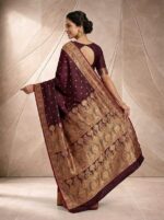 Royal Banarasi Satin Silk Saree with Delicate Golden Buti, Traditional Paisley Zari Work - Image 4