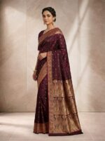 Royal Banarasi Satin Silk Saree with Delicate Golden Buti, Traditional Paisley Zari Work - Image 2