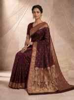 Royal Banarasi Satin Silk Saree with Delicate Golden Buti, Traditional Paisley Zari Work
