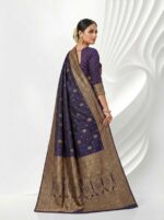 Royal Blue Soft Glossy Satin Silk Saree Elegant Golden Buti Motifs, Intricate Zari Weaving, Heavy Decorative Border & Grand Traditional Pallu For Women - Image 3