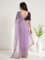 Designer Floral Chiffon Saree  Multicolor Embroidery Work with Elegant Border & Pallu - Image 2