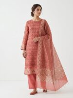 Elegant Cotton Unstitched 3 Piece Suit with Floral Buti Printed Kurta, Beautiful Printed Dupatta with Decorative Border & Matching Salwar Fabric