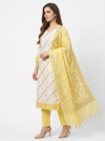 Cotton Unstitched 3 Piece Suit Set for Women with Elegant Floral & Wave Print Kurta, Beautiful Printed Dupatta with Decorative Border & Matching Salwar Fabric - Image 4