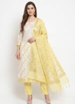 Cotton Unstitched 3 Piece Suit Set for Women with Elegant Floral & Wave Print Kurta, Beautiful Printed Dupatta with Decorative Border & Matching Salwar Fabric