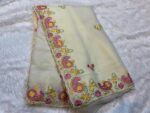 White Elegant Chiffon Saree for Women Floral Embroidery, Multicolor Thread Work & Designer Pallu - Image 5