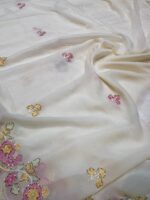 White Elegant Chiffon Saree for Women Floral Embroidery, Multicolor Thread Work & Designer Pallu - Image 7