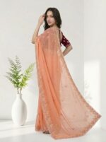 Designer Chiffon Saree with Multicolor Floral Embroidery & Beautiful Designer Border - Image 3