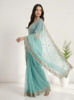 Elegant Chiffon Saree for Women  Floral Embroidery, Multicolor Thread Work & Designer Pallu - Image 2