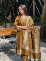 ghat theme Women’s Banarasi Ghat Theme Silk Unstitched Suit Set with Kurti Fabric, Dupatta & Salwar Material – 3 Piece Ethnic Dress Material for Festive, Wedding & Traditional Wear