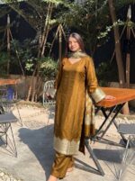 ghat theme Women’s Banarasi Ghat Theme Silk Unstitched Suit Set with Kurti Fabric, Dupatta & Salwar Material – 3 Piece Ethnic Dress Material for Festive, Wedding & Traditional Wear - Image 2